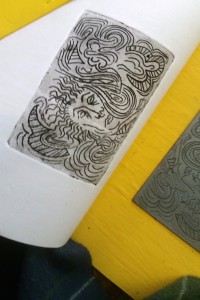 Erika Chamberin zinc intaglio mini press test run