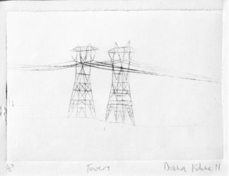 diana kohne electrical towers etching printmaking origianl art