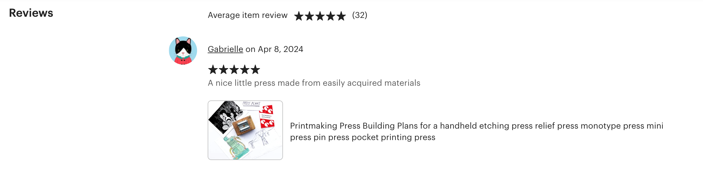 screen shot showing 5 star printing press review